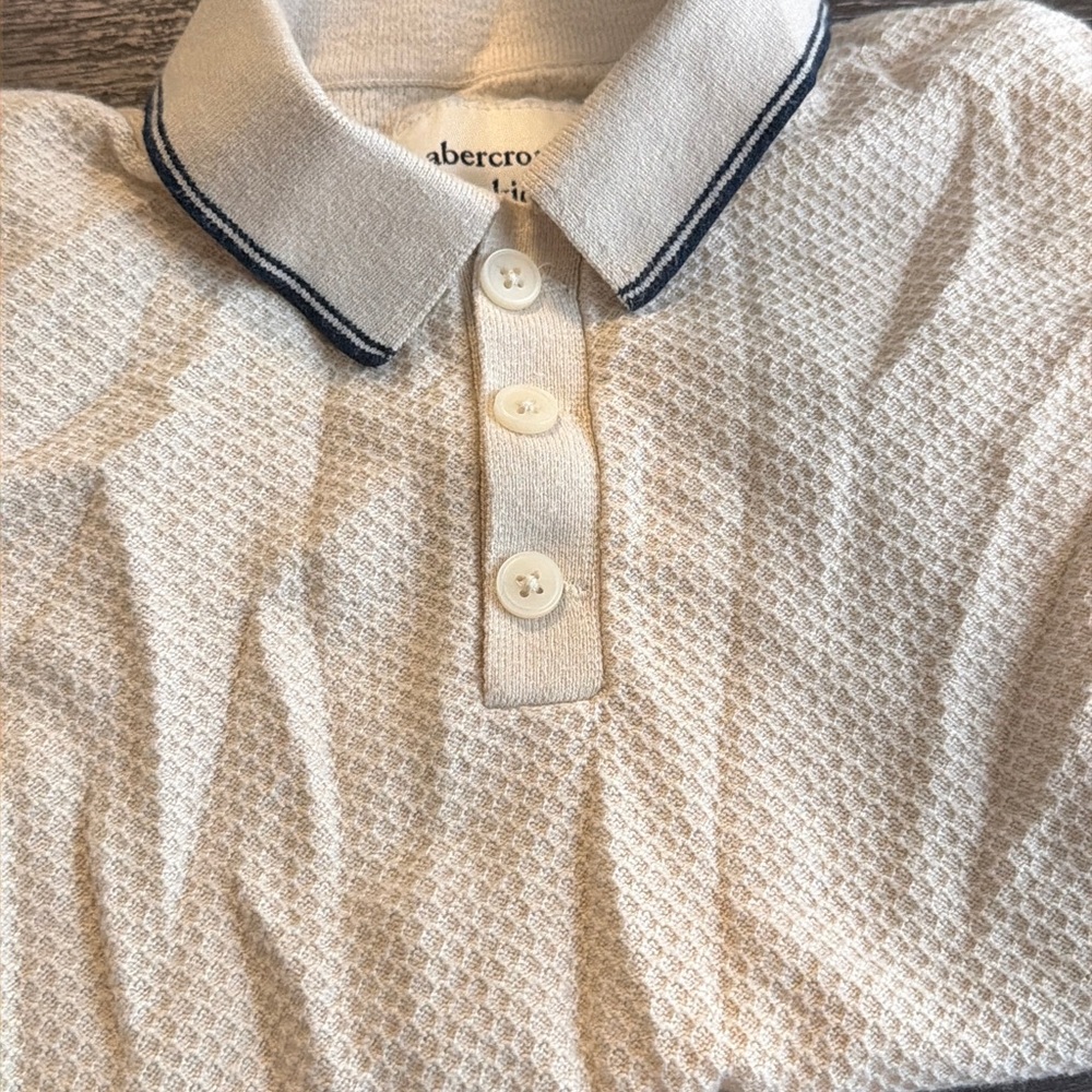 abercrombie kids cream polo with navy trim